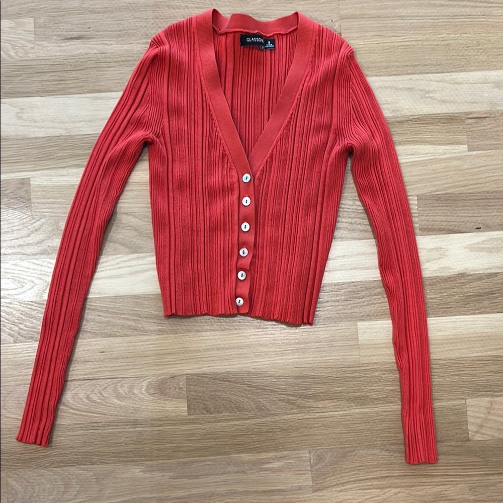 Glassons Orange Ribbed Knit Cardigan Sweater